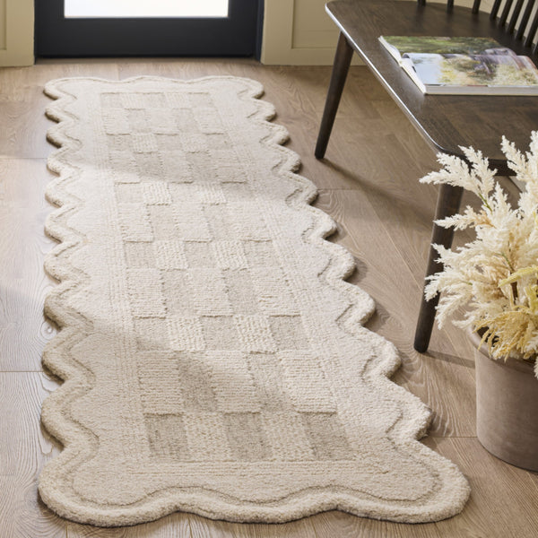 Safavieh Ebony Hand-Tufted Beige Ivory Wool-Cotton Rug, Low-Profile Checkered Modern Design For Living Spaces 8'-0" x 10'-0" EBN857B-810S