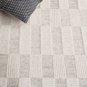 Safavieh Ebony Hand-Tufted Beige Ivory Wool-Cotton Rug, Low-Profile Checkered Modern Design For Living Spaces 8'-0" x 10'-0" EBN857B-810S