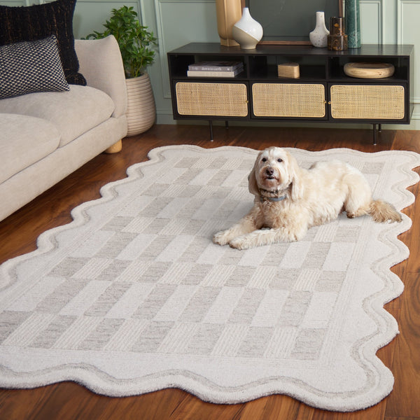 Safavieh Ebony Hand-Tufted Beige Ivory Wool-Cotton Rug, Low-Profile Checkered Modern Design For Living Spaces 8'-0" x 10'-0" EBN857B-810S