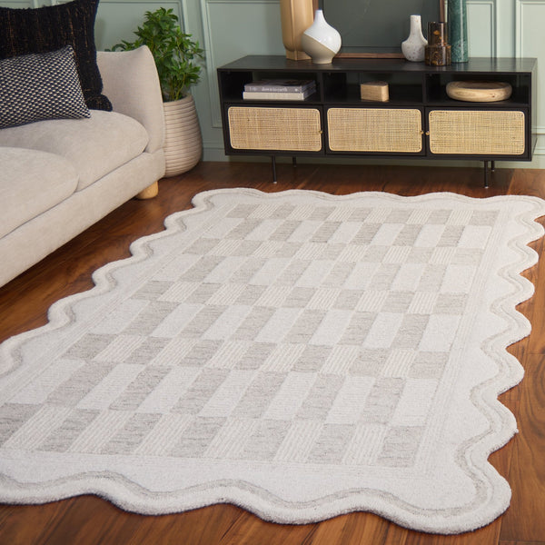 Safavieh Ebony Hand-Tufted Beige Ivory Area Rug – Wool-Cotton Low Profile, Subtle Check Design For Living Rooms 4'-0" x 6'-0" EBN857B-46S