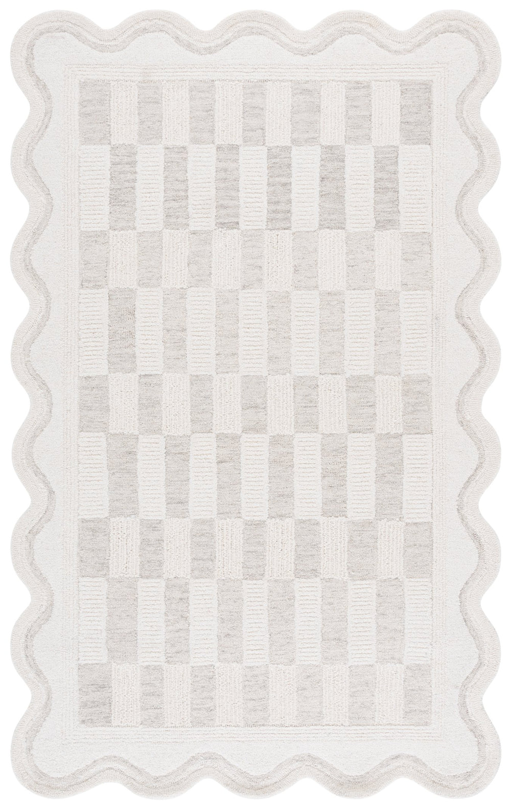 Safavieh Ebony Hand-Tufted Beige Ivory Wool-Cotton Rug, Low-Profile Checkered Modern Design For Living Spaces 8'-0" x 10'-0" EBN857B-810S