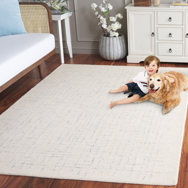 Safavieh Ebony Hand Tufted Modern Area Rug - Luxurious Wool Cotton Blend For Stylish Home Décor Upgrade Ivory ,Navy 80% Wool,20% Cotton Ebn906a-6sq