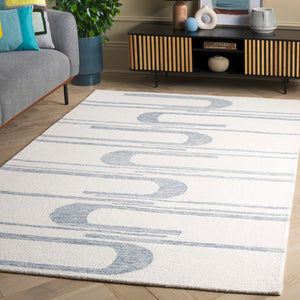 Safavieh Ebony Hand-tufted Area Rug - Elegant Indian Craftsmanship Blending Comfort And Timeless Style Ivory ,Blue 80% Wool 20% Cotton Ebn951m-6