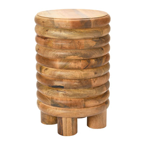Rowena Interiors Mango Wood Sculptural Stool and Side Table Lathe Turned Solid Natural Finish Retro EC0693