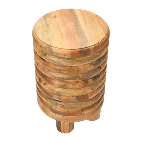 Rowena Interiors Mango Wood Sculptural Stool and Side Table Lathe Turned Solid Natural Finish Retro EC0693