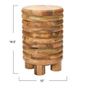 Rowena Interiors Mango Wood Sculptural Stool and Side Table Lathe Turned Solid Natural Finish Retro EC0693