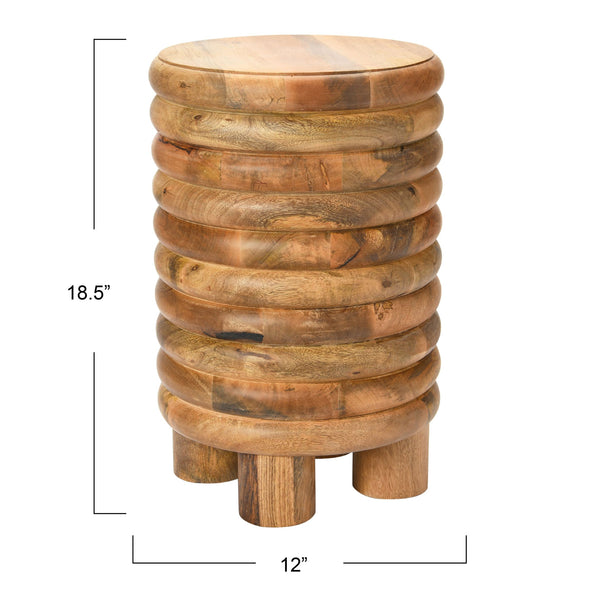 Rowena Interiors Mango Wood Sculptural Stool and Side Table Lathe Turned Solid Natural Finish Retro EC0693