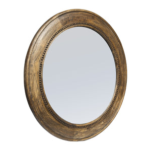 Rowena Interiors Carved Mango Wood Round Mirror Walnut Finish Hobnail Detail Farmhouse Bohemian Decor EC1418