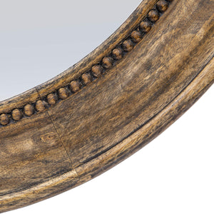 Rowena Interiors Carved Mango Wood Round Mirror Walnut Finish Hobnail Detail Farmhouse Bohemian Decor EC1418