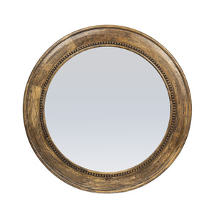 Rowena Interiors Carved Mango Wood Round Mirror Walnut Finish Hobnail Detail Farmhouse Bohemian Decor EC1418