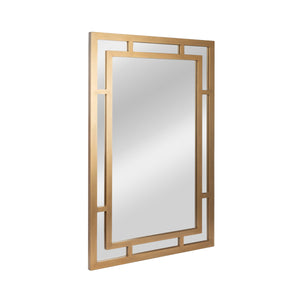 Rowena Interiors Geometric Art Deco Wood Frame Rectangular Wall Mirror with Angular Layered Detail Gold EC1569