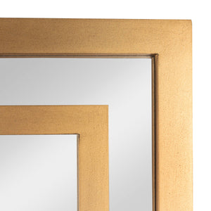 Rowena Interiors Geometric Art Deco Wood Frame Rectangular Wall Mirror with Angular Layered Detail Gold EC1569