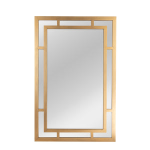 Rowena Interiors Geometric Art Deco Wood Frame Rectangular Wall Mirror with Angular Layered Detail Gold EC1569