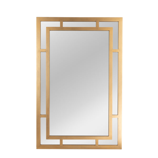 Rowena Interiors Geometric Art Deco Wood Frame Rectangular Wall Mirror with Angular Layered Detail Gold EC1569