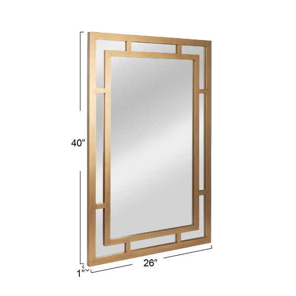 Rowena Interiors Geometric Art Deco Wood Frame Rectangular Wall Mirror with Angular Layered Detail Gold EC1569