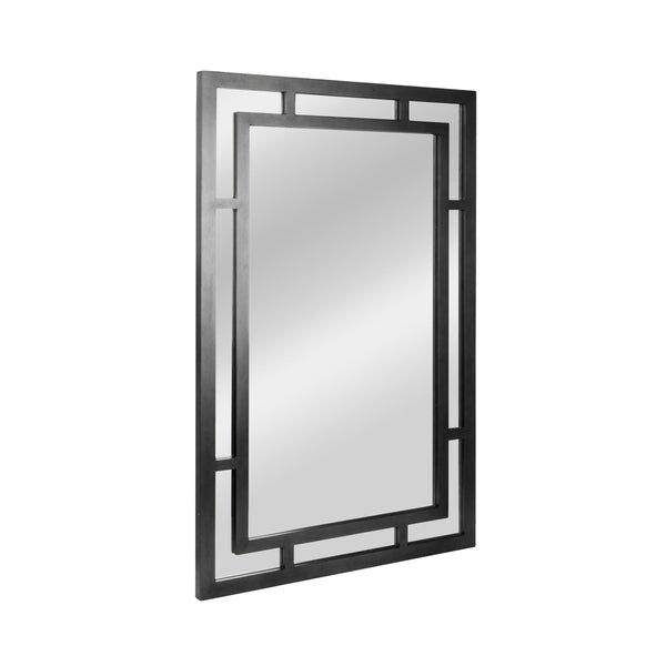 Rowena Interiors Geometric Art Deco Wood Frame Rectangular Wall Mirror with Angular Layered Detail Black EC1570