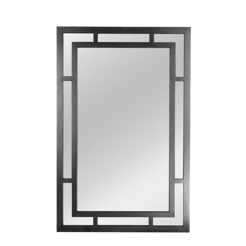 Rowena Interiors Geometric Art Deco Wood Frame Rectangular Wall Mirror with Angular Layered Detail Black EC1570