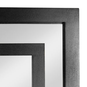 Rowena Interiors Geometric Art Deco Wood Frame Rectangular Wall Mirror with Angular Layered Detail Black EC1570