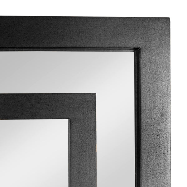 Rowena Interiors Geometric Art Deco Wood Frame Rectangular Wall Mirror with Angular Layered Detail Black EC1570