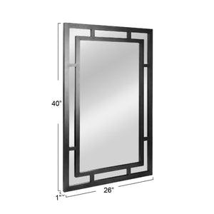 Rowena Interiors Geometric Art Deco Wood Frame Rectangular Wall Mirror with Angular Layered Detail Black EC1570