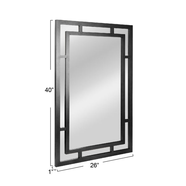 Rowena Interiors Geometric Art Deco Wood Frame Rectangular Wall Mirror with Angular Layered Detail Black EC1570