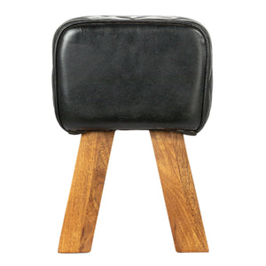 Rowena Interiors Diamond-Stitched Genuine Leather Upholstered Bench with Solid Mango Wood Legs for Entryway Black EC1657