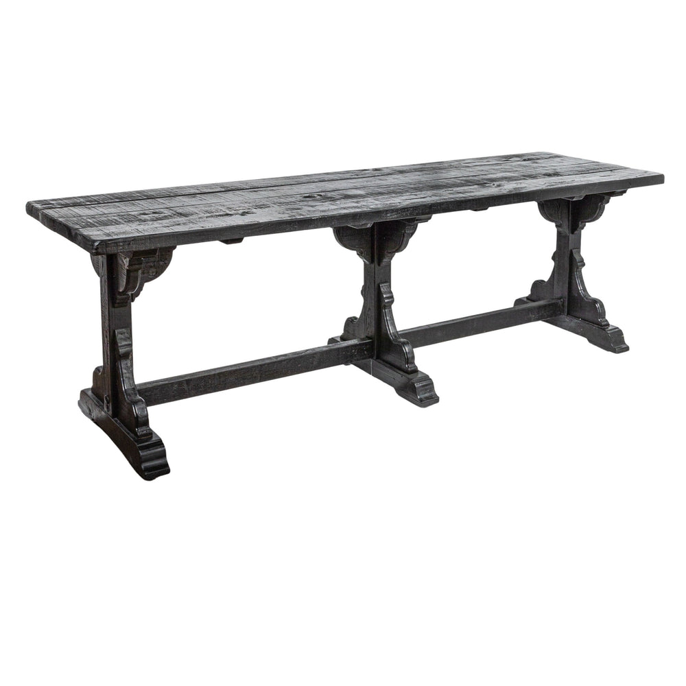 Rowena Interiors Reclaimed Pine Trestle Dining Table Seats Eight with Satin Black Farmhouse Finish EC1691