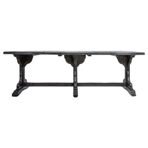 Rowena Interiors Reclaimed Pine Trestle Dining Table Seats Eight with Satin Black Farmhouse Finish EC1691