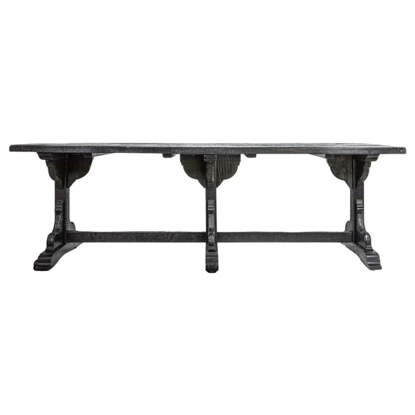 Rowena Interiors Reclaimed Pine Trestle Dining Table Seats Eight with Satin Black Farmhouse Finish EC1691
