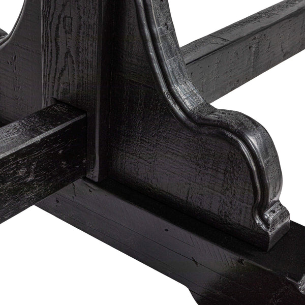 Rowena Interiors Reclaimed Pine Trestle Dining Table Seats Eight with Satin Black Farmhouse Finish EC1691