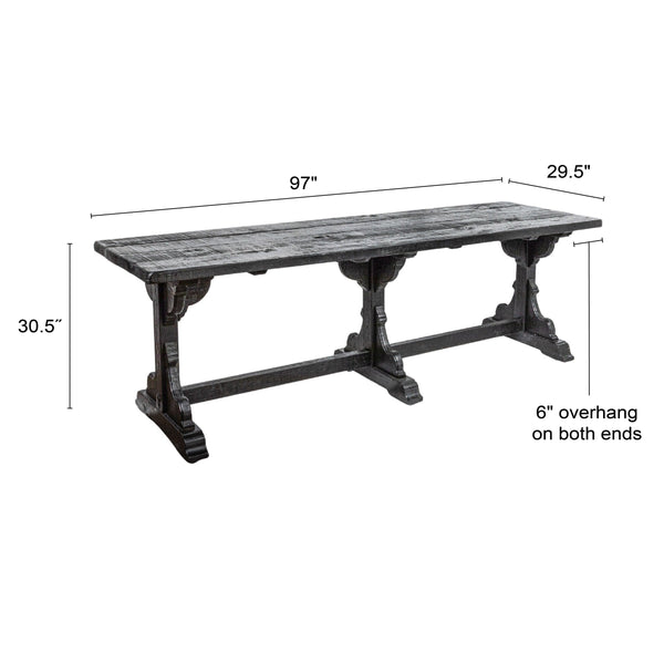 Rowena Interiors Reclaimed Pine Trestle Dining Table Seats Eight with Satin Black Farmhouse Finish EC1691