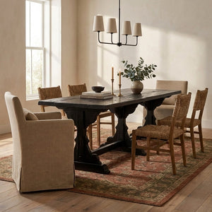 Rowena Interiors Reclaimed Pine Trestle Dining Table Seats Eight with Satin Black Farmhouse Finish EC1691