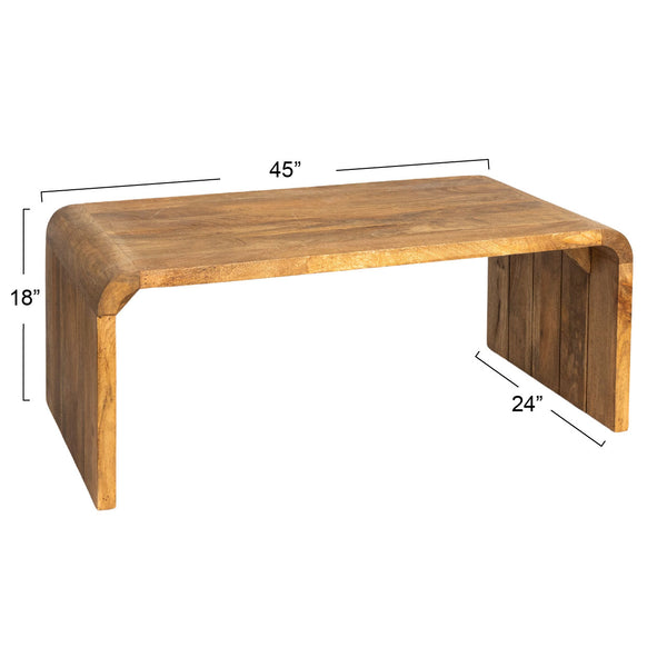 Rowena Interiors Waterfall Edge Solid Mango Wood Coffee Table Sculptural Grain Living Room Accent Natural EC1718