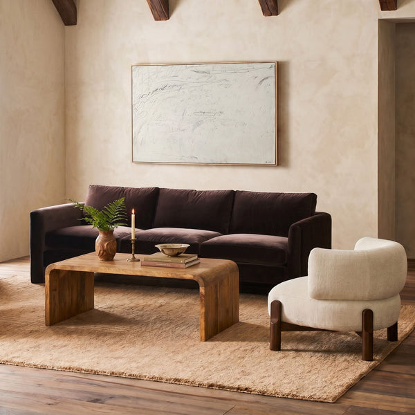 Rowena Interiors Waterfall Edge Solid Mango Wood Coffee Table Sculptural Grain Living Room Accent Natural EC1718