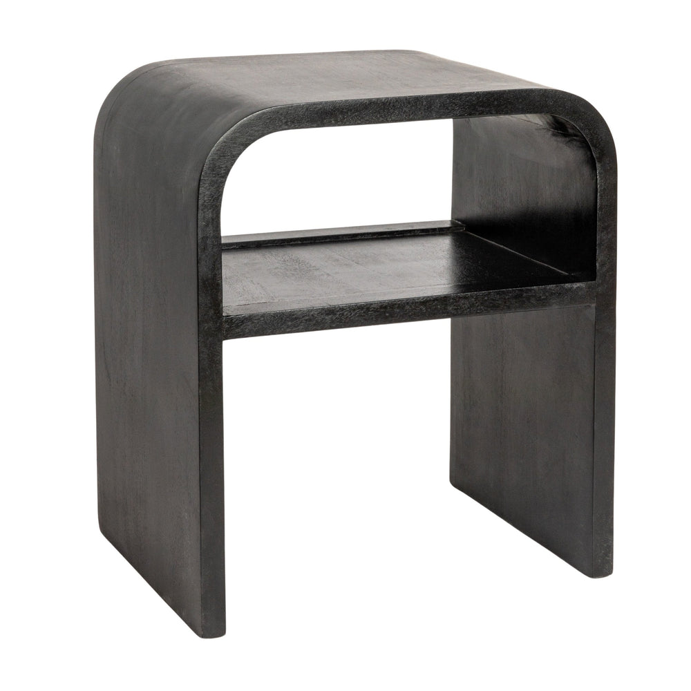 Rowena Interiors Waterfall Edge Solid Mango Wood End Table with Open Shelf for Modern Living Spaces Black EC1719