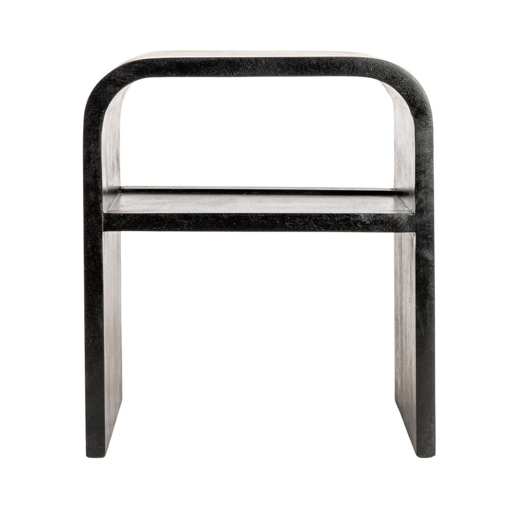 Rowena Interiors Waterfall Edge Solid Mango Wood End Table with Open Shelf for Modern Living Spaces Black EC1719