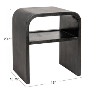 Rowena Interiors Waterfall Edge Solid Mango Wood End Table with Open Shelf for Modern Living Spaces Black EC1719