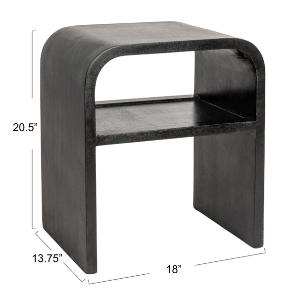Rowena Interiors Waterfall Edge Solid Mango Wood End Table with Open Shelf for Modern Living Spaces Black EC1719