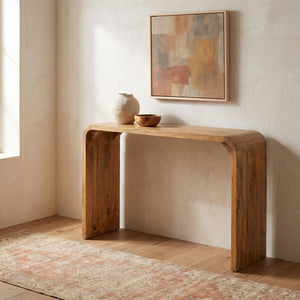 Rowena Interiors Waterfall Edge Solid Mango Wood Console Table Slim Sculptural Entryway Accent Natural EC1720