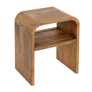 Rowena Interiors Waterfall Edge Solid Mango Wood End Table with Open Shelf for Modern Living Spaces Natural EC1722