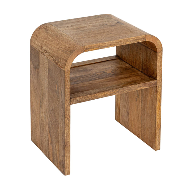 Rowena Interiors Waterfall Edge Solid Mango Wood End Table with Open Shelf for Modern Living Spaces Natural EC1722
