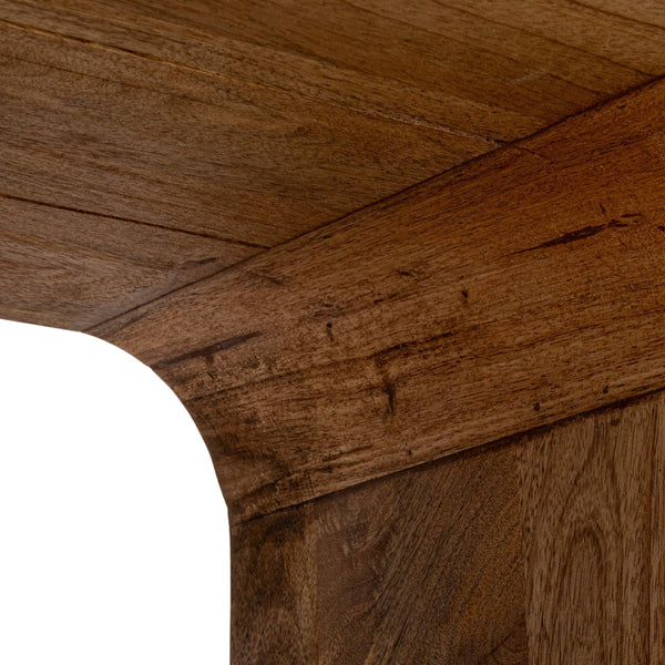 Rowena Interiors Waterfall Edge Solid Mango Wood End Table with Open Shelf for Modern Living Spaces Natural EC1722