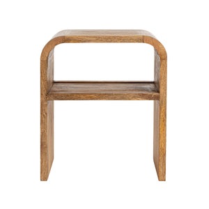 Rowena Interiors Waterfall Edge Solid Mango Wood End Table with Open Shelf for Modern Living Spaces Natural EC1722