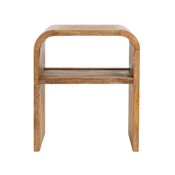 Rowena Interiors Waterfall Edge Solid Mango Wood End Table with Open Shelf for Modern Living Spaces Natural EC1722