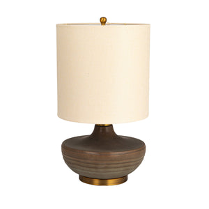 Rowena Interiors 30.5 Inch Sculpted Stoneware Table Lamp with Linen Drum Shade for Organic Modern Decor EC1744