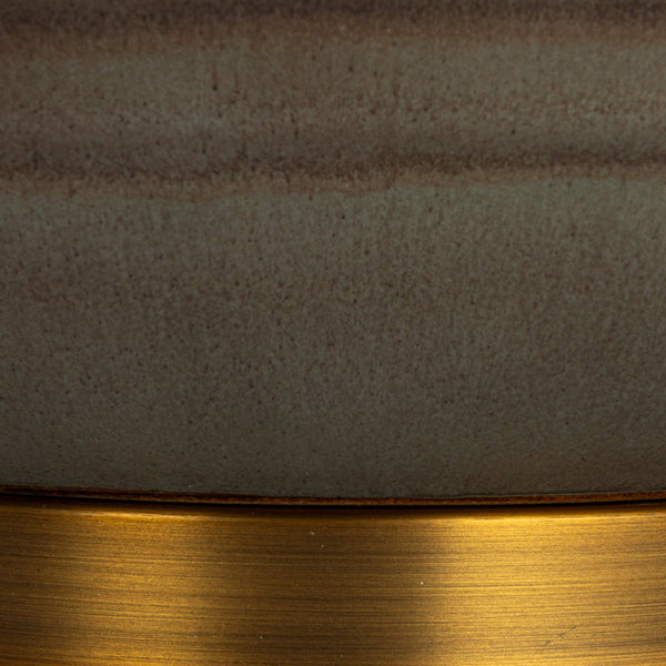 Rowena Interiors 30.5 Inch Sculpted Stoneware Table Lamp with Linen Drum Shade for Organic Modern Decor EC1744