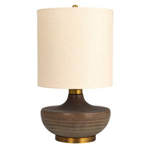 Rowena Interiors 30.5 Inch Sculpted Stoneware Table Lamp with Linen Drum Shade for Organic Modern Decor EC1744