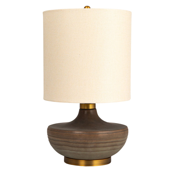 Rowena Interiors 30.5 Inch Sculpted Stoneware Table Lamp with Linen Drum Shade for Organic Modern Decor EC1744