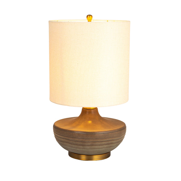 Rowena Interiors 30.5 Inch Sculpted Stoneware Table Lamp with Linen Drum Shade for Organic Modern Decor EC1744
