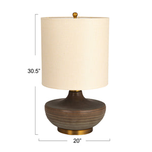 Rowena Interiors 30.5 Inch Sculpted Stoneware Table Lamp with Linen Drum Shade for Organic Modern Decor EC1744
